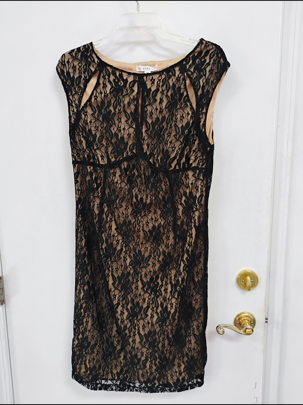 AA Studio Black Lace Nude Illusion Sheath Dress 14W